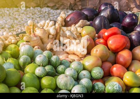 Ein Foto von vielen Gemüsesorten im Korb Stockfoto