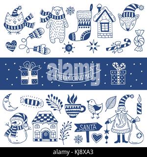 Satz von frohe Weihnachten Symbole Stock Vektor