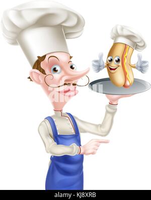 Hot Dog Cartoon Chef Zeigt Stock Vektor