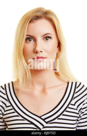 Frontale biometrischen Pass Foto einer jungen blonden Frau Stockfoto