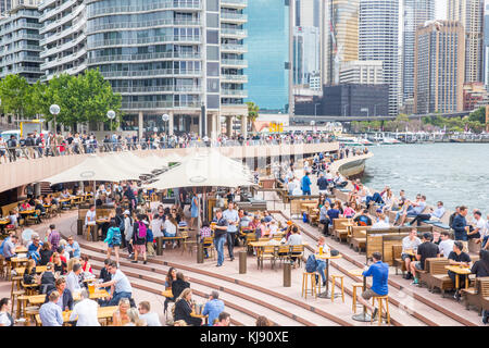 Die Menschen Essen und Trinken in der Opera Bar am Circular Quay in Sydney, Australien Stockfoto