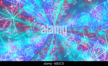 Ein fantastisches 3D-Rendering von bunten und multi Figuren mit zahlreichen kurvigen Spiralen, gerade Balken, Zick-Zack-Linien, funkelnde Punkte in der LIGH Stockfoto