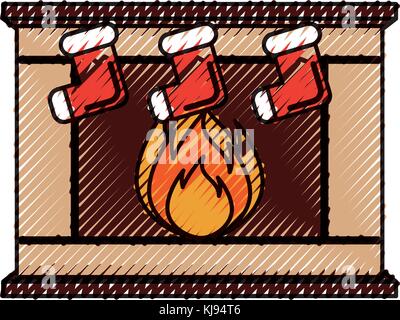 Stein Steine home Familie Kamin Weihnachten mit Socken hängen Stock Vektor