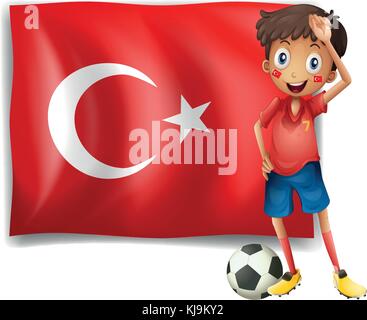 Abbildung: ein Fußball-Spieler vor einem türkischen Flagge auf weißem Hintergrund Stock Vektor