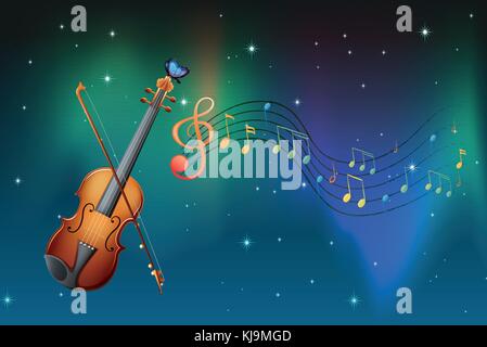 Abbildung: ein Streichinstrument mit Schmetterling und Noten Stock Vektor
