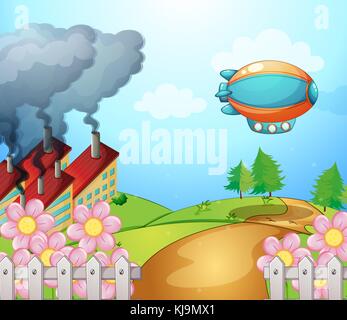Abbildung: ein Luftschiff über die Hügel Stock Vektor