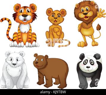 Abbildung: Die sechs wilde Tiere auf weißem Hintergrund Stock Vektor
