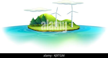 Abbildung: Eine Insel mit Windmühlen auf weißem Hintergrund Stock Vektor