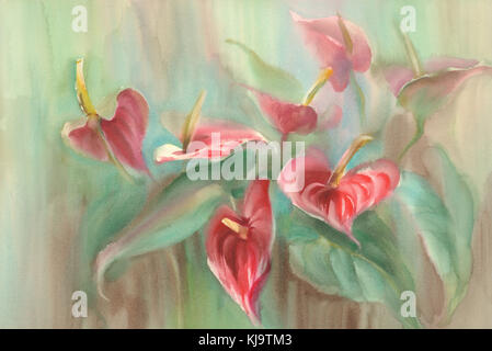 Anthurium. Aquarell hand Zeichnung Abbildung Stockfoto