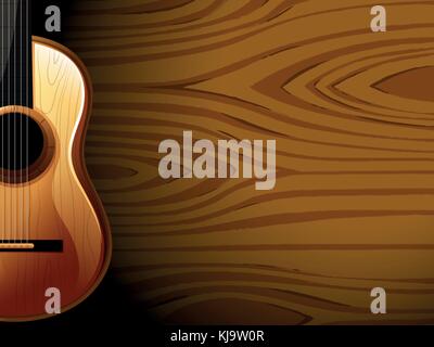 Abbildung: eine Gitarre neben einem Wald-farbigen Wand Stock Vektor
