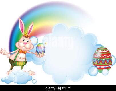 Abbildung: ein Hase, ein Ei in der Nähe des Rainbow auf weißem Hintergrund Stock Vektor