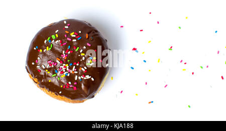 Schokolade Donut auf weißem Hintergrund eingerichtet Stockfoto