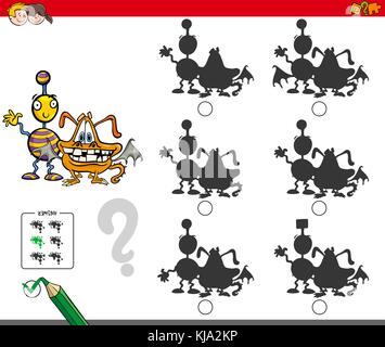 Cartoon Illustration zu finden, die Schatten, ohne Unterschiede Bildungsaktivitäten für Kinder mit komischen Monster Zeichen Stock Vektor