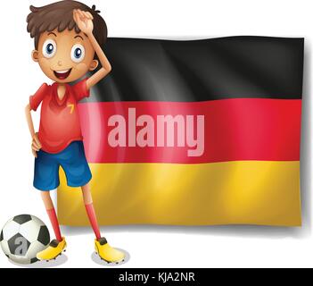 Abbildung eines Fußballspielers vor der Flagge Deutschlands auf weißem Hintergrund Stock Vektor
