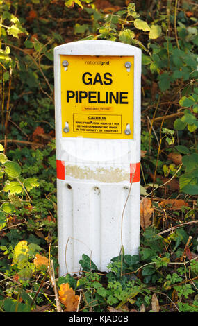 Eine Gaspipeline Anzeige post in North Norfolk an Aylmerton, Norfolk, England, Vereinigtes Königreich. Stockfoto
