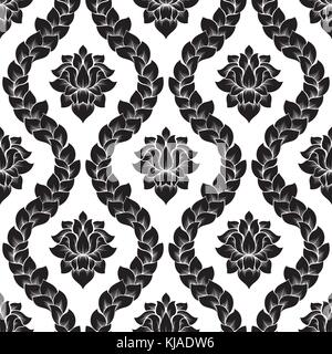 Vektor floral nahtlose Damast Muster. Schwarz und Weiß Schwarzweiß-Design. Stock Vektor