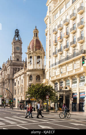 Plaza del Ayuntamiento, Valencia Stockfoto