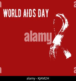 Hand aids red ribbon auf rotem Hintergrund gezeichnet. welt-aids-tag.art Zeichen Stock Vektor