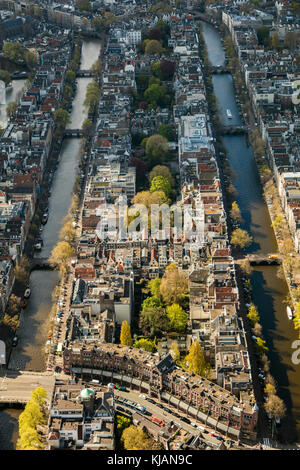 Luftbild der alten City Centre Amsterdam, Niederlande Stockfoto