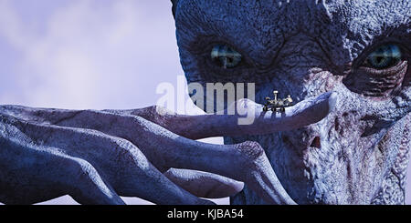 Alien Prüfung kleines Fahrzeug auf Finger Stockfoto