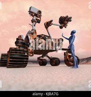 Alien Gestik Stop auf den riesigen Fahrzeug Stockfoto