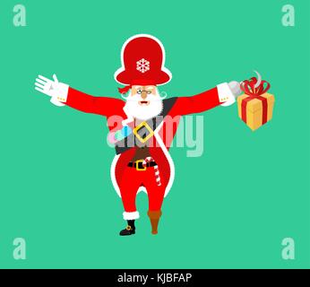 Santa claus Pirat. Weihnachten buccaneer. Geschenkbox. Haken und Holzbein. neues Jahr. Vector Illustration Stock Vektor