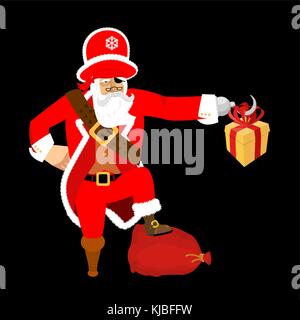 Santa claus Pirat. Weihnachten buccaneer. Geschenkbox. Haken und Holzbein. neues Jahr. Vector Illustration Stock Vektor
