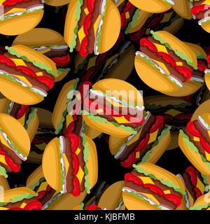 Burger Muster. Hamburger Hintergrund. Fast food Textur. Vector Illustration Stock Vektor