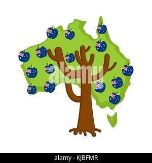 Patriotische apple tree Australien Karte. Äpfel australische Flagge. Staatliche Anlage. Vector Illustration Stock Vektor