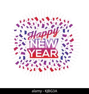 Verspielte Frohes neues Jahr Abbildung mit Konfetti und funkelt, Illustration Design, dunklen Hintergrund. Stock Vektor
