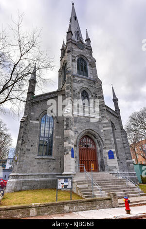 Chalmers - Wesley vereinigte Kirche ist einer neugotischen Kirche innerhalb der Stadtmauern der Altstadt von Quebec City, Kanada. Stockfoto