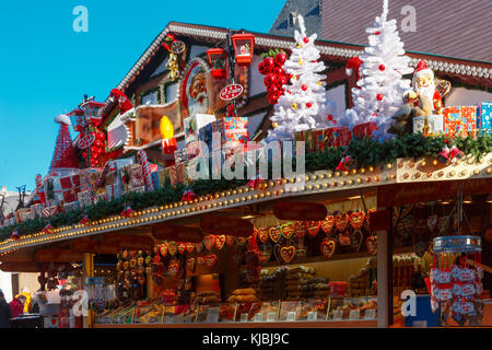 Weihnachtsmarkt in Straßburg, Elsass, Frankreich Stockfoto