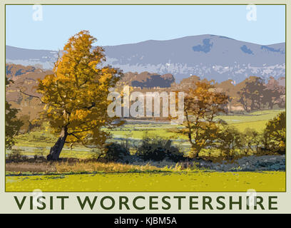 Ein Poster style Interpretation der Malvern Hills im Herbst als von der alten Hügel, Worcestershire, England, UK gesehen Stockfoto