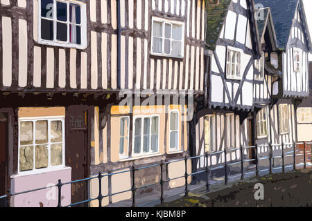 Ein Poster style Bedeutung der Fachwerkhäuser Ferienhäuser in Warwick, Warwickshire, England, Großbritannien Stockfoto