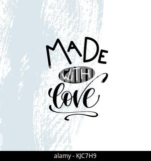 Mit Liebe gemacht - hand Schriftzug Inschrift auf blauer Pinsel Stock Vektor