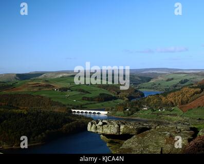Eine landschaftlich wunderschöne Herbst Blick von bamford Kante in Richtung Ladybower Reservoir an bamford, englan Stockfoto