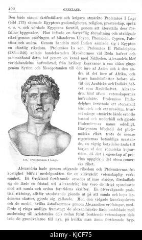 Diese Illustration stammt aus dem ersten Band von „Illustrerad Verldshistoria“, einem schwedischen historischen Werk, das einen detaillierten Überblick über die Weltgeschichte geben soll. Band I enthält wichtige historische Ereignisse und Schlüsselzahlen. Stockfoto