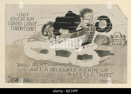 Ein Foto, das 1921 von einem Delegierten aufgenommen wurde, der Staub in der IOOF Sovereign Grand Lodge in Toronto aufwirbelt. Dieses Bild repräsentiert wahrscheinlich einen Moment während einer Zeremonie oder eines Versammlungsvorfalls. Stockfoto