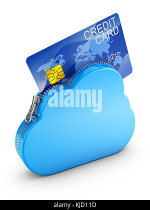 Mit Reißverschluss und Kreditkarte Cloud. 3D-Rendering. Stockfoto