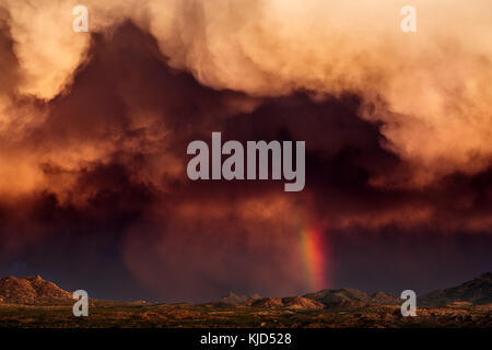 Dramatische Wolken und stürmischer Himmel mit Regenbogen über der Wüste von Arizona Stockfoto