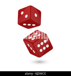 Vector Illustration der Roten realistische Spiel Würfel Symbol im Flug closeup auf weißem Hintergrund. casino Design Template für App, Web, Infografiken, Werbung, Mock up etc. Stock Vektor