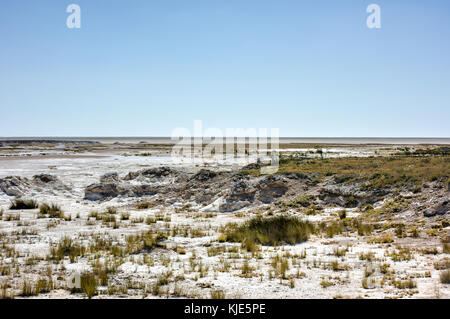 Der Etoscha Pfanne ist ein großer endorheic Salzpfanne, die Teil der Kalahari Becken im Norden Namibias. Stockfoto