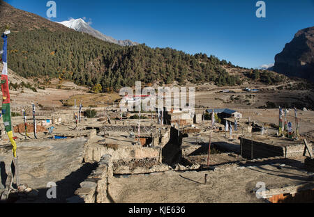 Die schöne tibetische Stein Ortschaft ngawal, Annapurna Circuit, Nepal Stockfoto