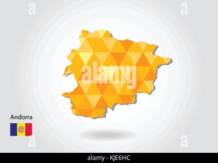 Geometrische vieleckige Stil Vektorkarte von Andorra. Low Poly Karte von Andorra. Bunte polygonalen Karte Form von Andorra auf weißem Hintergrund - Vektor illustr Stock Vektor