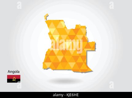 Geometrische vieleckige Stil Vektor Karte von Angola. Low Poly Karte von Angola. Bunte polygonalen Karte Form von Angola auf weißem Hintergrund - Vektor illustrati Stock Vektor