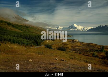 Landschaft Neuseeland - Mt. Cook (Aoraki) mit dem Lake Pukaki Stockfoto