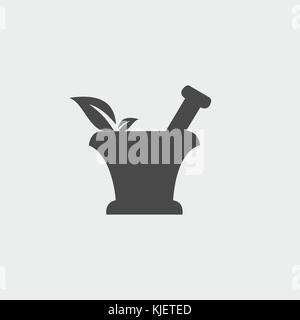 Pharmazie und Medizin Symbol mit Mörser und Stößel und Blätter Stock Vektor