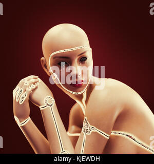 Roboter Frau weinen Stockfoto