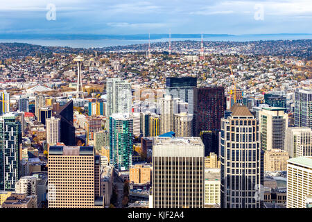 Luftaufnahme von Seattle Downtown Wolkenkratzer Stockfoto