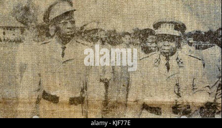Mobutu Sese Seko und Joseph Kasa-Vubu waren in den 1960er Jahren politische Schlüsselfiguren in der Demokratischen Republik Kongo 1961 spielten sie eine zentrale Rolle in der politischen Landschaft des Landes nach seiner Unabhängigkeit von Belgien. Stockfoto